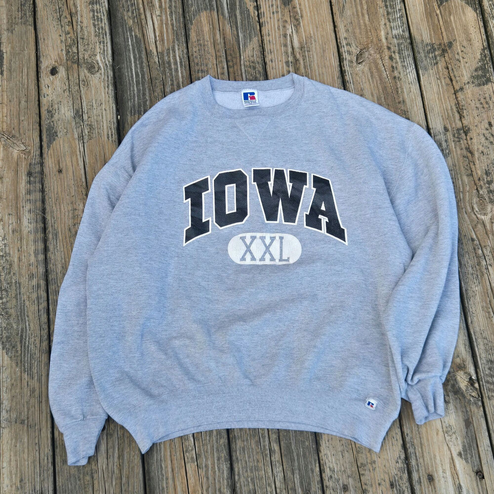 Vintage Iowa Hawkeyes Sweatshirt Men's XL Russell Athletic Made In USA Gray 90's